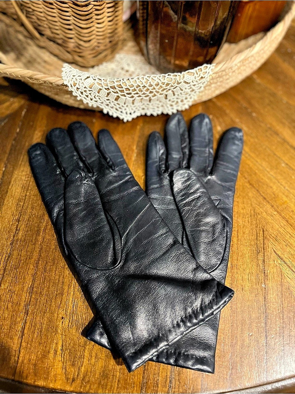 Vintage Talbots Black Leather Gloves Size 7 1/2